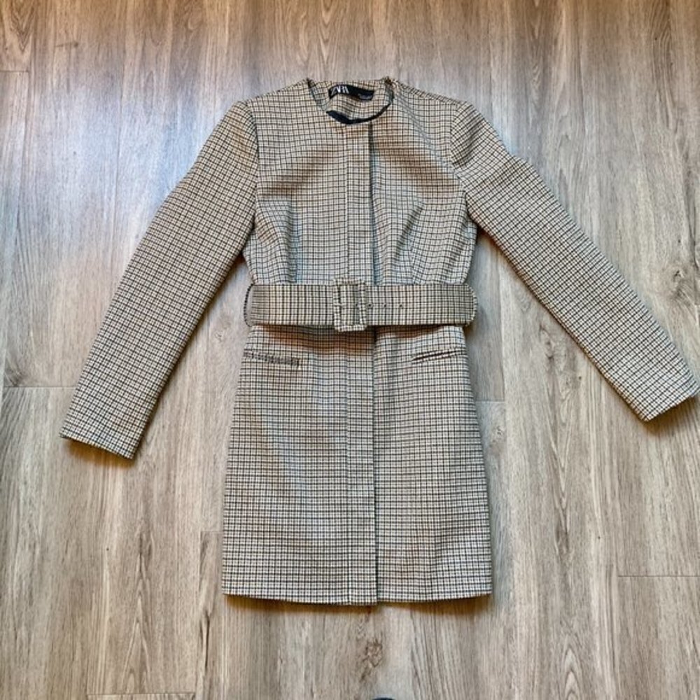 Zara Belted Houndstooth Frock Blazer Coat Size S NWOT - Picture 2 of 10